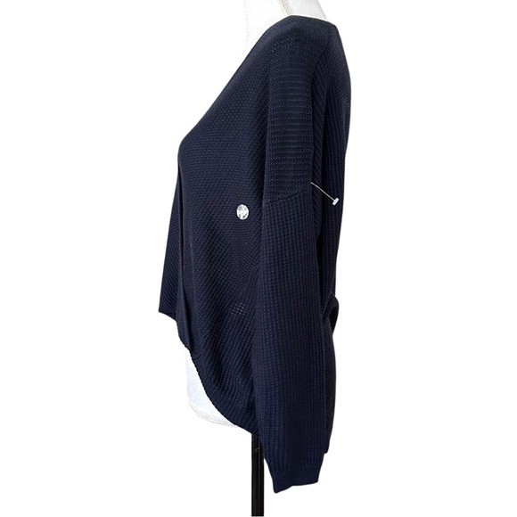 NEW NY & Co SOHO Faux Wrap Hi Low Lightweight Sweater Women’s SZ XS in Navy Blue - Picture 3 of 7